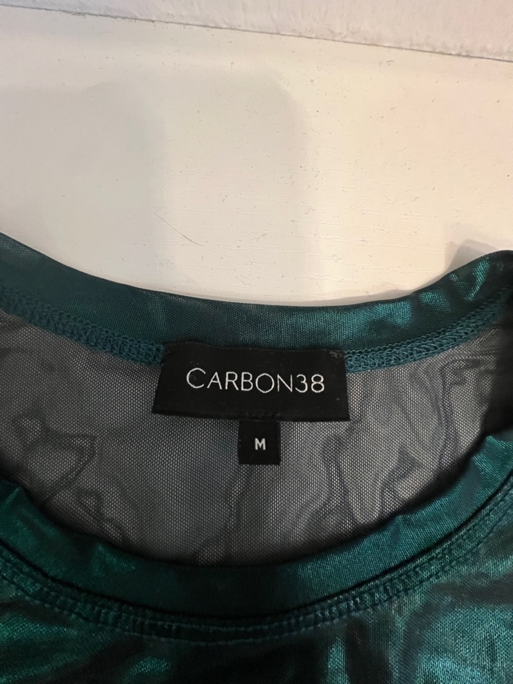 Carbon38 Metallic Sheer Emerald Short-Sleeve Top sz M - Picture 4 of 4